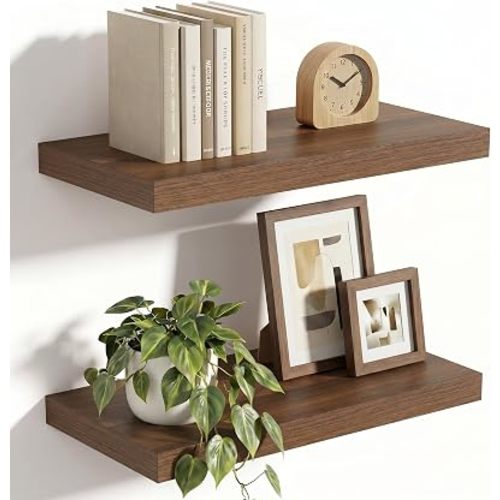 Vivelove 10 in Deep Floating Shelves 16” Set of 2, Walnut