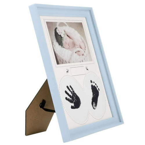 RUseeN 10.8x9 inch Newborn Baby Plastic Photo Picture Frames Handprint and Footprint Kit. Photo Frame for Newborn - Light Blue