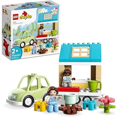 LEGO DUPLO Family House on Wheels 10986, Toy Car for Toddlers 2 Plus Years Old Boys and Girls, Preschool Learning Toys, Large Bricks Camping Set