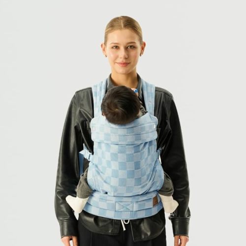 Ergonomic Baby Carrier Newborn to Toddler, Lightweight & Breathable Cotton Infant Carrier for Hands Free Comfort (Denim Gingham)