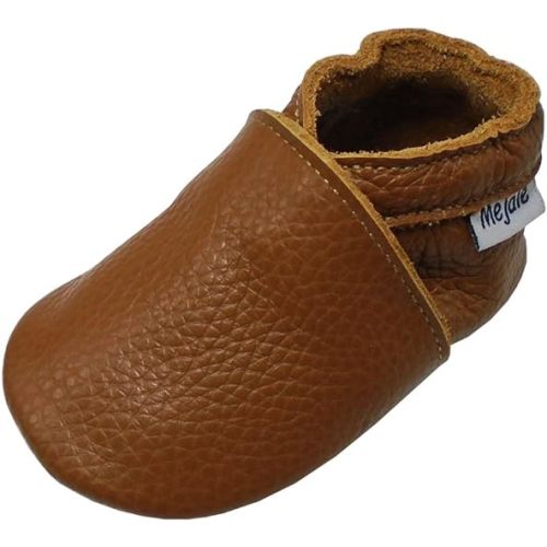 Mejale Baby Infant Toddler Shoes Slip-on Soft Sole Leather Moccasins Pre-Walkers - 12-18 Months Toddler - Brown