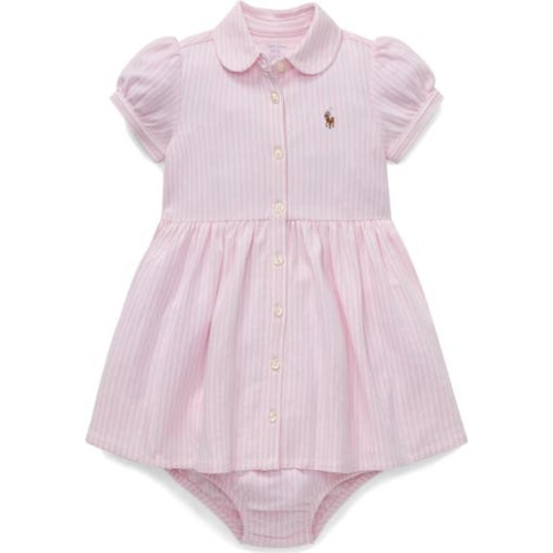 Oxford Stripe Cotton Piqué Dress & Bloomers, 3M
