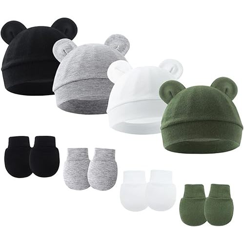 AMMENGBEI Baby Hat Mittens Newborn Hats for Boys Baby Hats 0-6 Months Beanie Caps