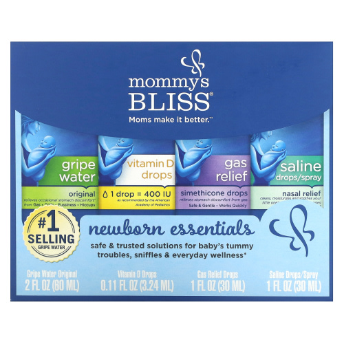 Mommy's Bliss Newborn Set, Included Gripe Water, Vitamin D, Gas Relief, Saline Drops, 4 Count