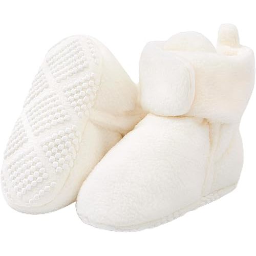 Pro Goleem Fleece Baby Booties, Warm Cozy Baby Slippers, Stay On Sock Shoes, Easy to Put on, Unisex Baby Gifts, Soft Non-Slip Adjustable Newborn Boots for Boys and Girls