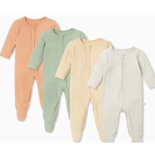 Ribbed Clever Zip Baby Pajamas 4 Pack