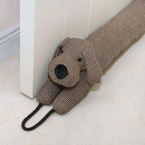 SweetHome Under Door Draft Stopper Decorative Wind Stopper 30 inch for Door & Window, Weighted Animal Air Draft Stopper Snake Noise Blocker for Bottom of Door with Hanging Loops -Brown Dog