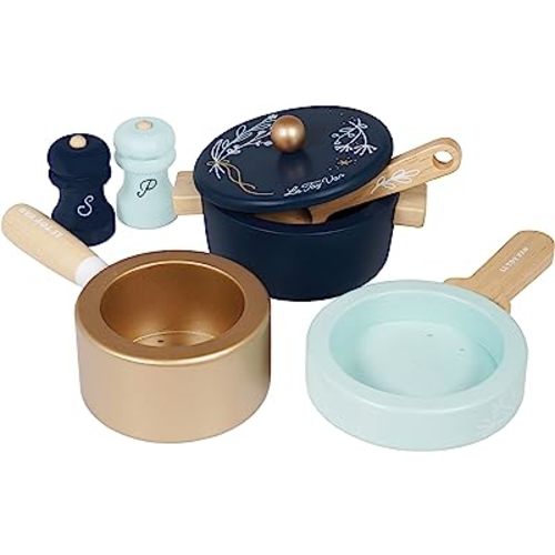 Le Toy Van - Educational Wooden Pretend Kitchen Honeybake Pots and Pans Cooking Set Play Toy | Kids Role Play Toy Kitchen Accessories (TV301)