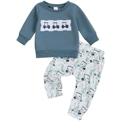 Toddler Baby Boy Clothes Infant Fall Winter Outfits Truck Embroidery Long Sleeve Crewneck Sweatshirts Pants 0-3T