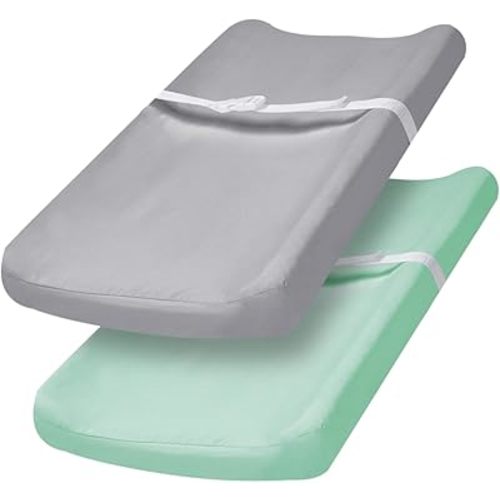 PHF Baby Changing Pad Covers for Boys Girls, 2 Pack Ultra Soft Breathable Microfiber Changing Pad Table Sheets for Most Baby Changing Pads, Grey & Sage Green