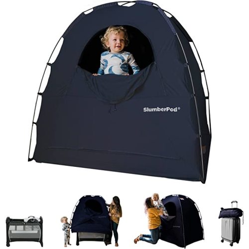 SlumberPod Portable Privacy Pod Blackout Canopy Crib Cover, Sleeping Space for Age 4 Months and Up with Monitor Pouch, Pack n Play Blackout Cover, Baby Travel Crib Canopy (Navy)