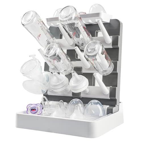 Venuekkuri Baby Bottle Drying Rack, Vertical Standing Bottle Dryer Rack Holder-Space Saving Baby Bottle Drying Rack for Countertop-Holds Up to 12 Baby Bottles & Cup