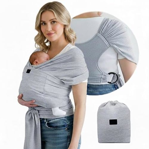 Versatile Gray & Black Baby Carrier Wrap: Comfortable, Soft & Supportive, Adjustable Ring Sling for Mom & Dad, Ideal for Baby Registry, Newborn to Toddler, Baby Shower