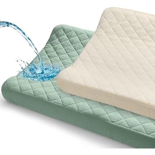 Unicorn Castle Waterproof Changing Pad Cover Muslin Changing Table Pad Cover 2 Pack Quilting for 32"x16" Baby Changing Pad Sheets Girls Boys,Green White
