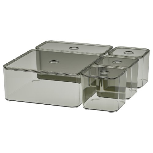 VISSLAÅN Box with lid, set of 5 - gray