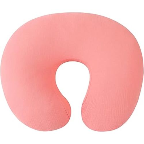 Muslin Nursing Pillow Cover Soft 100% Cotton Feeding Pillow Slipcover Fits Standard Infant Nursing Pillow or Positioner for Baby Girl, Pink