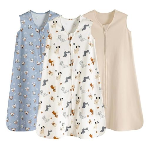 PHF Soft Baby Sleep Sack 6-12 Months 100% Cotton Wearable Blanket, 2-Way Zipper 0.5 TOG Toddler Sleeping Sack 3 Pack, Comfy Sleep Bag for Baby Boys Girls, Pets Dogs (Medium)