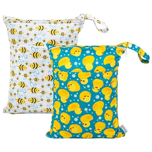 ALVABABY 2pcs Cloth Diaper Wet Dry Bags Waterproof Reusable with Two Zippered Pockets Travel Beach Pool Daycare Soiled Baby Items Yoga Gym Bag for Swimsuits or Wet Clothes L114117 - color06