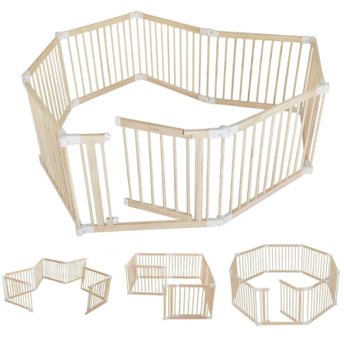 Foldable Wooden Baby Playpen Large Play Yard for Babies and Toddlers, 2 in 1 Portable Fence Custom 25" Tall Wood Gate with Adjustable Size & Shape for Infants 3-12 Months -63x63x25 inch