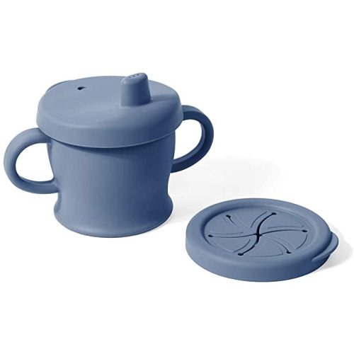 haakaa Silicone Sip-N-Snack Cup, Toddlers Sippy Cup & Snack Container 2-in-1, BPA Free Food Grade Silicone Cup for Baby 6 Month+, 9 Ounce (Blue)