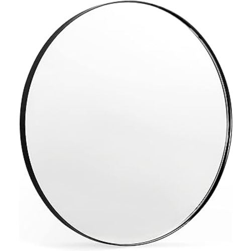Minuover Black Round Mirror, 24 Inch Round Bathroom Mirror with Metal Frame Circle Mirrors for Wall, Bedroom, Vanity, Living Room, Entryway, Washrooms, Home Decor
