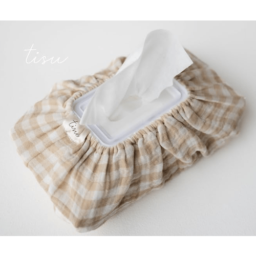 Baby Wipes Cover – Universal Size, One Size Fits All Wipes Packages | Muslin Cotton Tissue Cover for Nursery, Diaper Bag & Changing Table, Station | Gingham & Neutral Patterns (Beige Gingham)