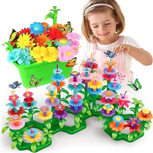 SpringFlower Toys for Girls 3 4 5 6 7 Years Old, Flower Garden Building Kit with Storage case,Educational STEM Toy and Preschool Garden Play Set for Toddlers, for Kids,148pcs