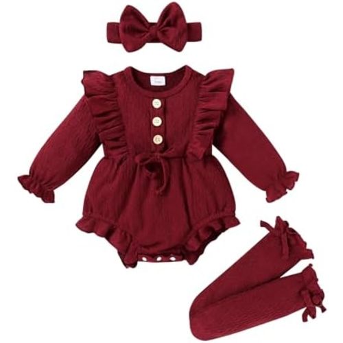 YOUNGER TREE Newborn Baby Girl Clothes Long Sleeve Button Dwon Romper Bodysuit Infant Fall Winter Outfits Baby Girl Clothing