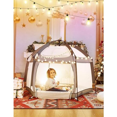 Babelio Baby Playpen/Tent with Canopy, Pop up Toddler Tent, Travel/Nap, Indoor and Outdoor, Portable&Foldable Playpen, Beach Tent, Sun Protection, Double-Door, One-Touch Storage- Grey