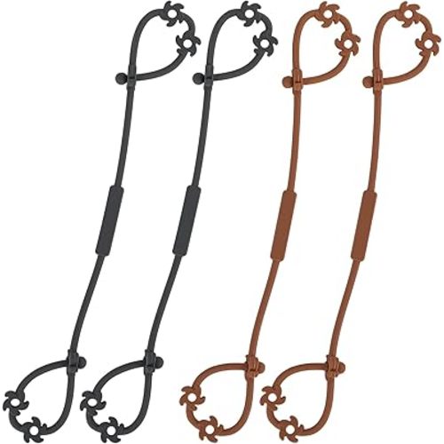 Toy Safety Straps, Food Grade Silicone Pacifier Clips Sippy Cup Strap Stretchable Adjustable for Strollers, High Chair, Cribs, Hanging Baskets, 4 Pack (Clay x2 / Dark Grey x2)