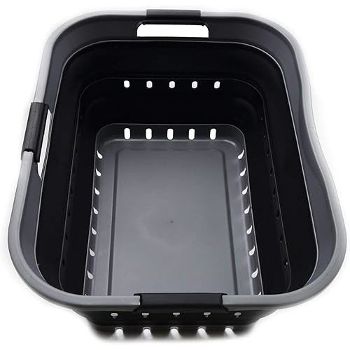 SAMMART 42L Collapsible Plastic Laundry Basket - Foldable Pop Up Storage Container/Organizer - Space Saving Hamper/Basket (1, Grey/Black)