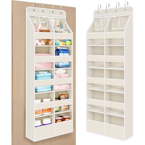 Univivi 6-Shelf Baby Door Storage Over Door Fabric Hanging Organizer with 10 Deep Pockets and 4 Small PVC Pockets Wall Mount Hanging Storage Organizers for Baby Essential (Beige)