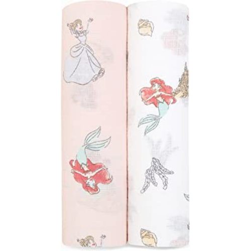 aden + anais Essentials Muslin Swaddle Blankets, Newborn Receiving Blanket for Swaddling, 100% Cotton Baby Swaddle Wrap, 2 Pack, Disney Princess