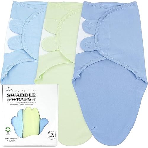 Bublo Baby Swaddles for Newborns – 3-Pack Infant Swaddles 0-3 Months – Adjustable Swaddle Sleep Sack – Soft Organic Cotton Baby Wrap for Safe & Cozy Sleep (Light Blue-Lime)