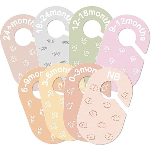 Baby Closet Dividers, Double-Sided Cute Design Baby Clothes Dividers for Closet, Baby Clothes Organizer for Sorting Clothing in 8 Sizes from Newborn to 12+ Months