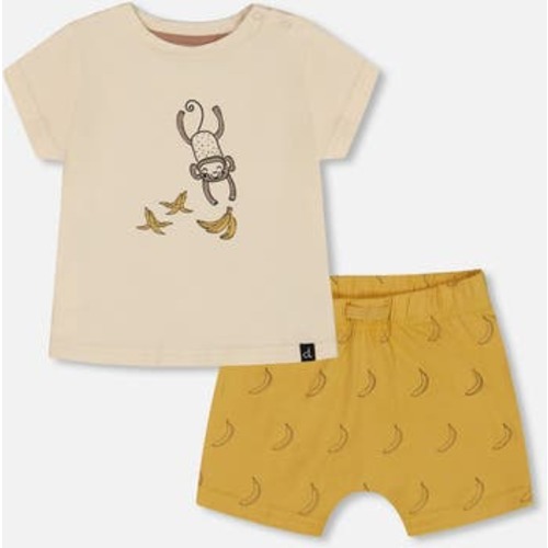 Baby Boy's Printed Organic Cotton Top And Short Set Yellow Bananas And Off-White, 3M
