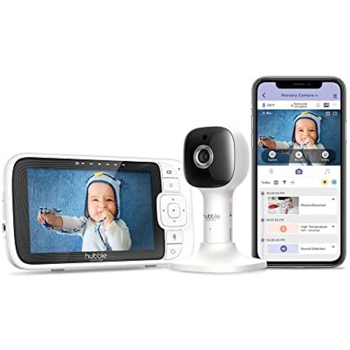 HUBBLE CONNECTED Nursery Pal Cloud - 5” Smart WiFi Baby Monitor, 7-Color Night Light, Sleep Trainer-HD Home Security Camera-Ideal for Nursery, with Mount/Stand-Powered by HubbleClub App,White,1-Camera