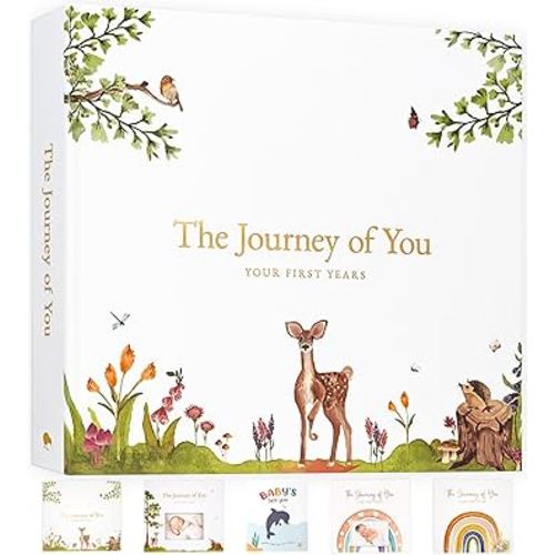 Baby Memory Book for Girl or Boy - First 5 Year Unisex Woodland Animal Keepsake to Log New Born 1st Milestone - Gender Neutral Photo Album - Parent Scrapbook Journal - Pregnancy Gift for Expecting Mom
