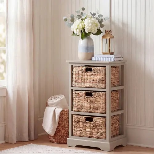 SAFAVIEH Halle Vintage Grey 3-Drawer Wicker Basket Storage Unit