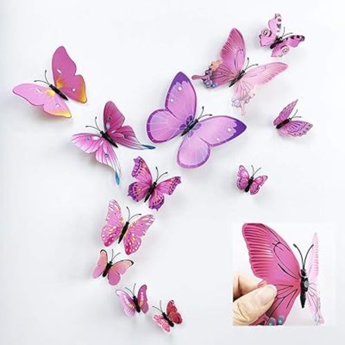 36pcs 3D Colorful Butterfly Wall Stickers DIY Art Decor Crafts for Party Nursery Classroom Offices Kids Girl Boy Baby Bedroom Bathroom Living Room Magnets and Glue Sticker Set 1(RED-Single Wing)