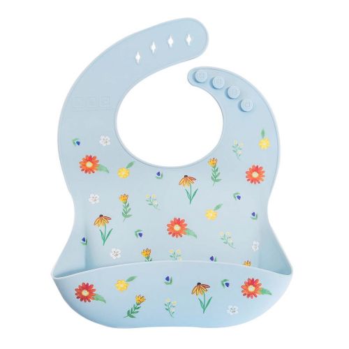Austin Baby Co Silicone Bibs for Toddler and Babies – High Quality Mess Proof Bibs – Perfect for Travel (Wildflower Chambray Blue)