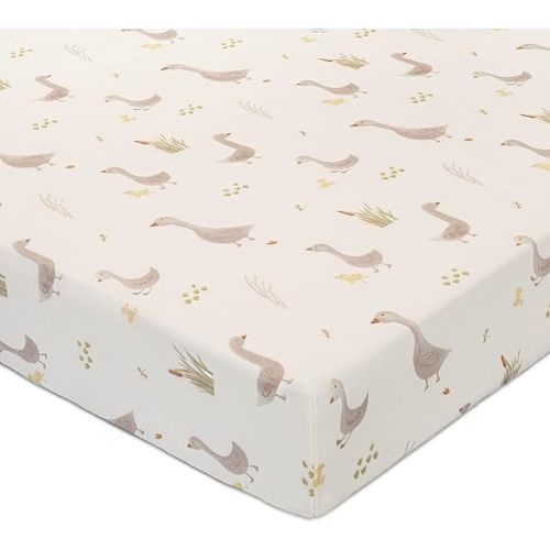 Crane Baby Charlie Farmhouse Goose Crib Fitted Sheet, 100% Cotton Baby Bed Sheets, Farm Nursery Decor, Crib Sheets for Boys and Girls, Baby Registry Gift, Goose Nursery Décor