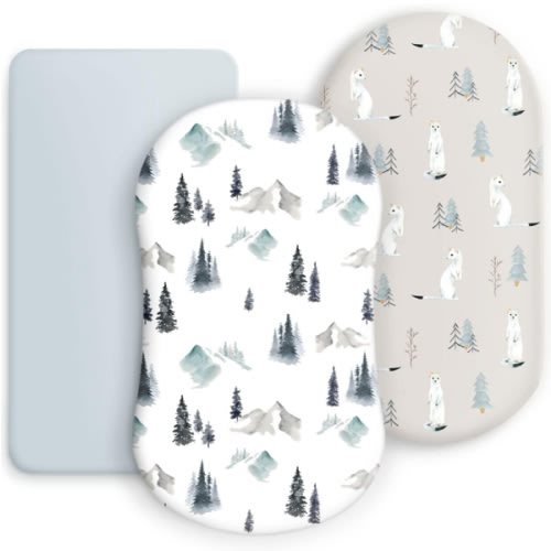GRSSDER Stretchy Ultra Soft Fitted Bassinet Sheet Set 3 Pack, Universal Fit for Bassinets Baby Cradle Moses Basket Oval Rectangle Mattress Snug and Safe, Cute Wild Forest Mongooses for Baby
