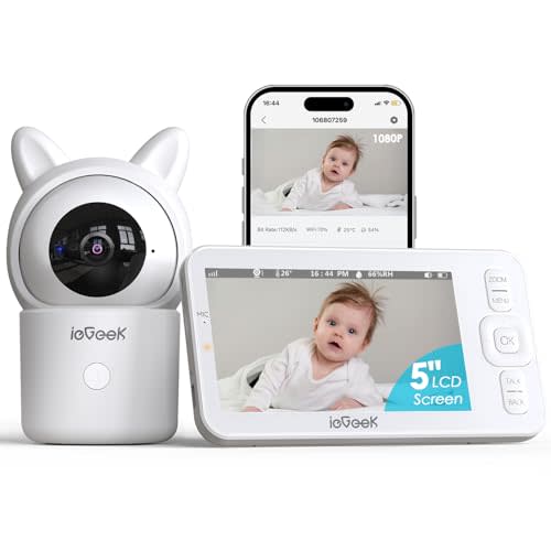 ieGeek Baby Monitor with Camera and Audio,5" Screen,HD Night Vision,2-Way Talk,Cry&Motion Detection,Temperature&Humidity Sensor,WiFi Baby Camera Monitor Supports Smartphone App(Upgrade)