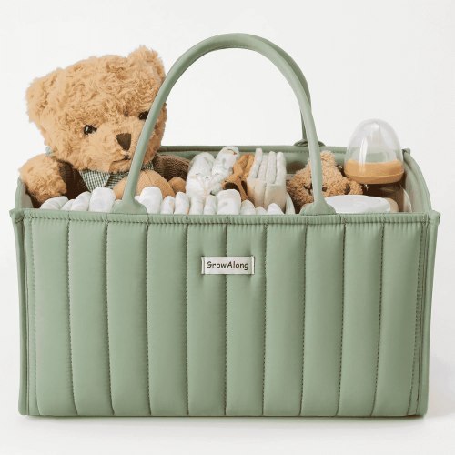 GrowAlong Portable Cotton Diaper Caddy Organizer for Nursery, Baby Basket, Newborn Diaper Caddy in Green