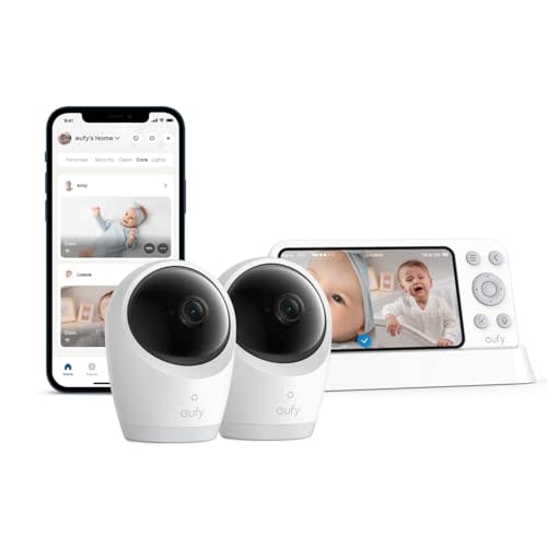 eufy Baby Monitor E21 with 2 4K UHD Cameras, 5'' 720p Display, Hybrid Wi-Fi and No Wi-Fi Connection, App and Monitor Control, Pan-Tilt, 8× Zoom, Portable Camera with Built-in Battery, ANR