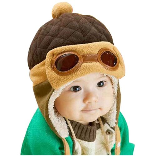 Crochet Earflap Pilot Hats Rabbit Ears Beanie Cap Winter Warm Knit Caps for Toddlers Baby Girls and Boys - Medium - Coffee