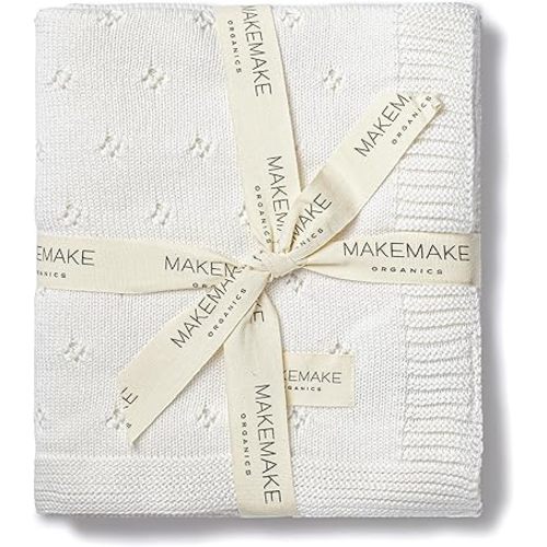 Makemake Organics GOTS Certified Organic Cotton Baby Blanket - Newborn Pointelle Knit, Breathable, Unisex, Neutral Earthy (30x40, Ivory)