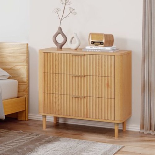 Dextrus 3-Drawer Tall Wooden Dresser Chest for Bedroom, Modern Design, Oak Finish