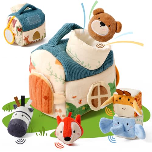 Youuys Baby Toys 6 -12 Months - Jungle Soft Stuffed Animal Set with Rattle, Crinkle Paper, Squeaker, Mirror - Toddlers Sensory Montessori Toy for 6 Month Old Babies, 1-3 Year Old Boy Girl Gifts